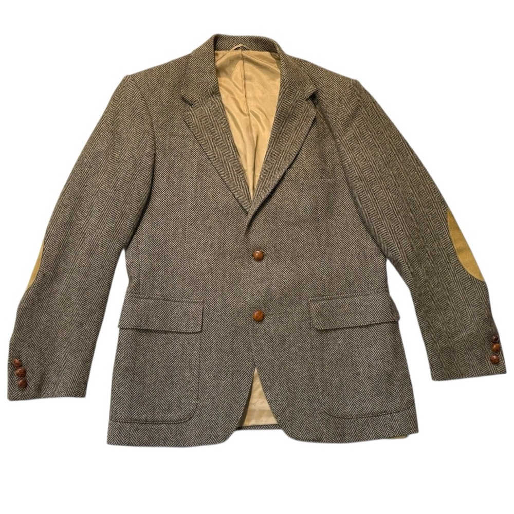 Vintage WFF by Farah Tweed Gray Blazer w/ Tan Accents 100% Wool made in USA -‎